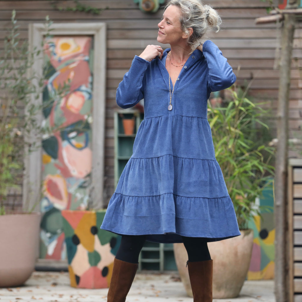 Robe Bella - velours côtelé bleu doux