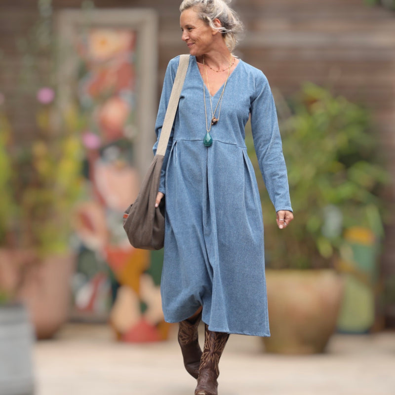 Robe romane - velours côtelé bleu jean