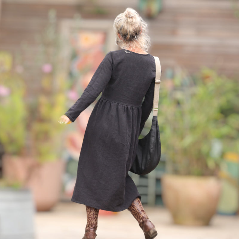 Robe romane - lin stone wash noir