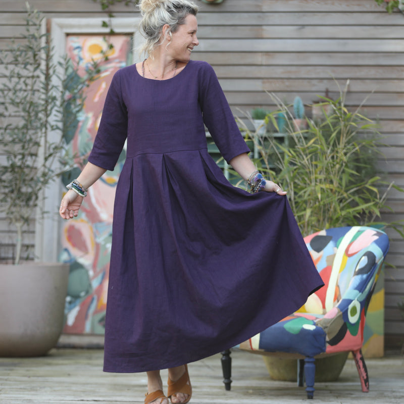 Robe Louisa manches 3/4 lin lilas