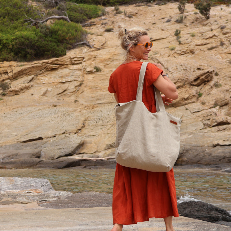 Sac Alfred en lin naturel - doublure en lin écureuil