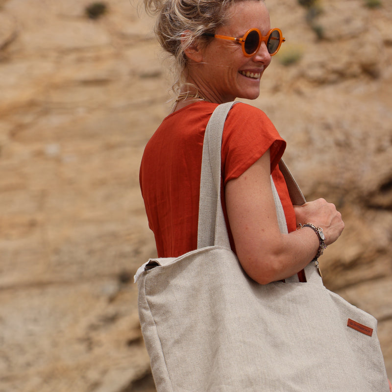 Sac Alfred en lin naturel - doublure en lin vert frais