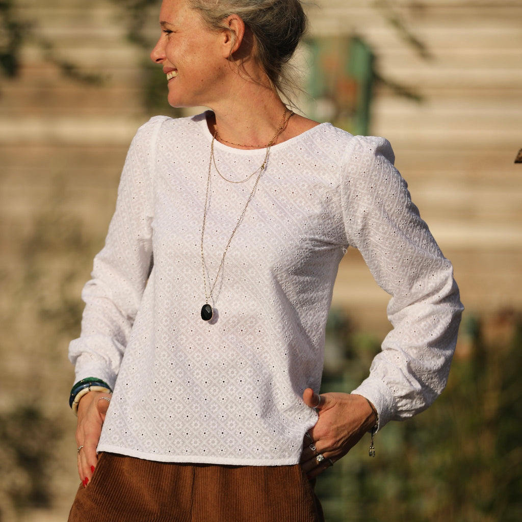 Blouse Amarante - broderie damier blanche - Quintessence