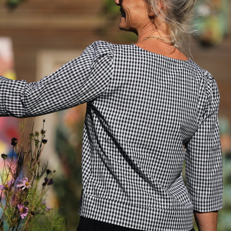 Blouse Eulalie manches 3/4 - coton vichy noir/blanc - Quintessence