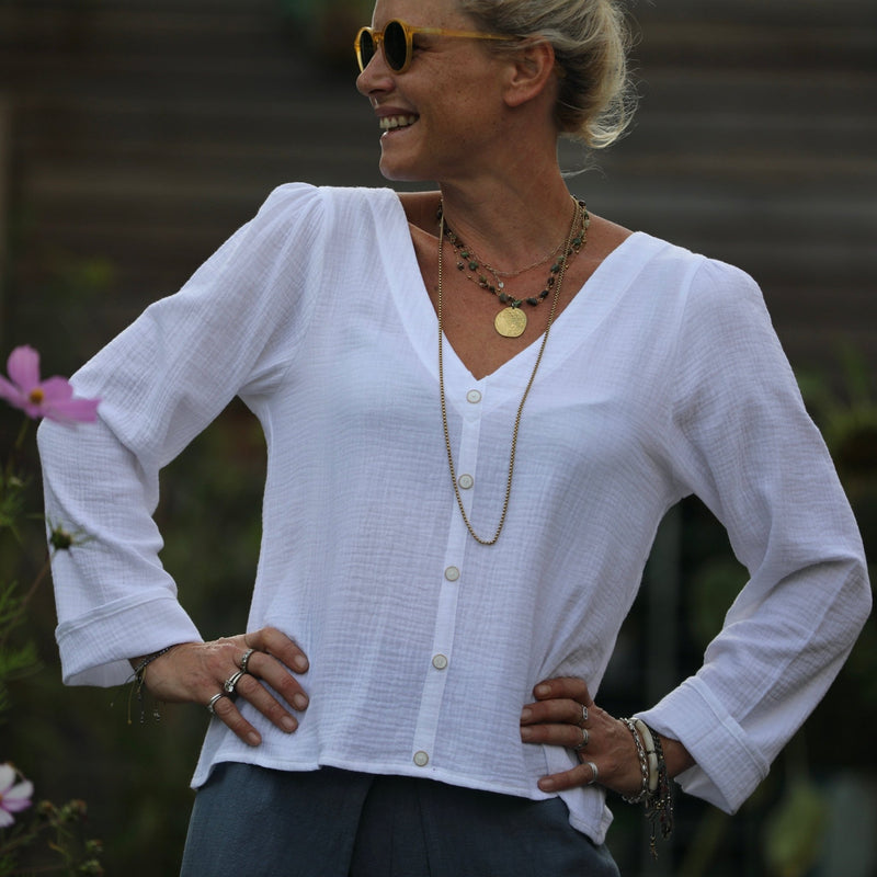 Blouse Flora - double gaze de coton blanche - Quintessence