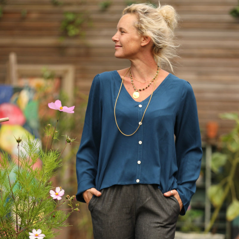 Blouse Flora - viscose bleu indigo - Quintessence