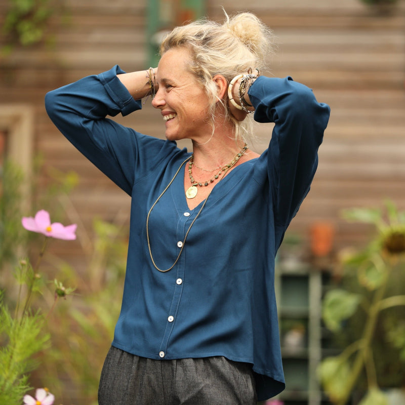 Blouse Flora - viscose bleu indigo - Quintessence