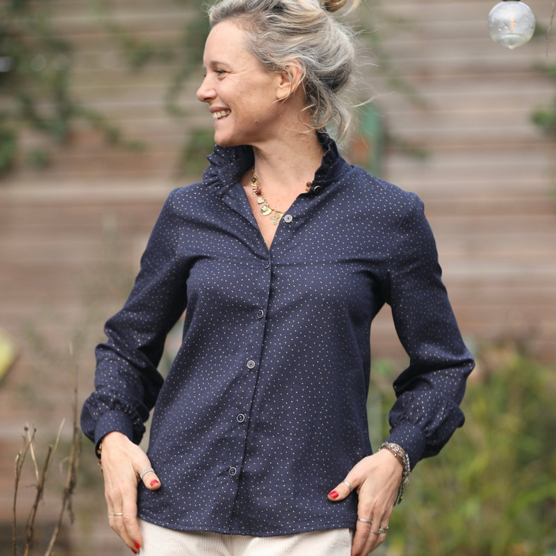 Blouse Marthe - armuré marine/pois doré - Quintessence