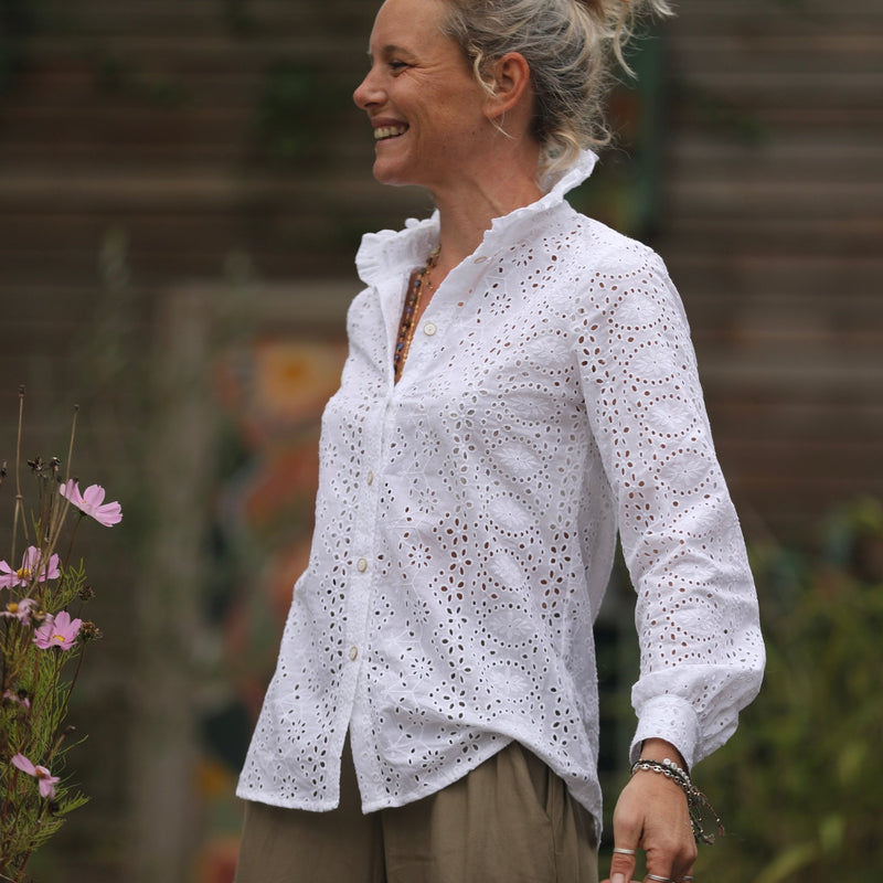 Blouse Marthe - broderie fleurie blanche - Quintessence