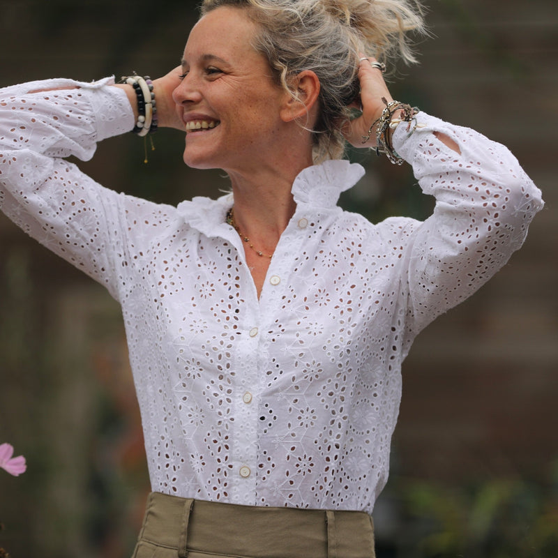 Blouse Marthe - broderie fleurie blanche - Quintessence