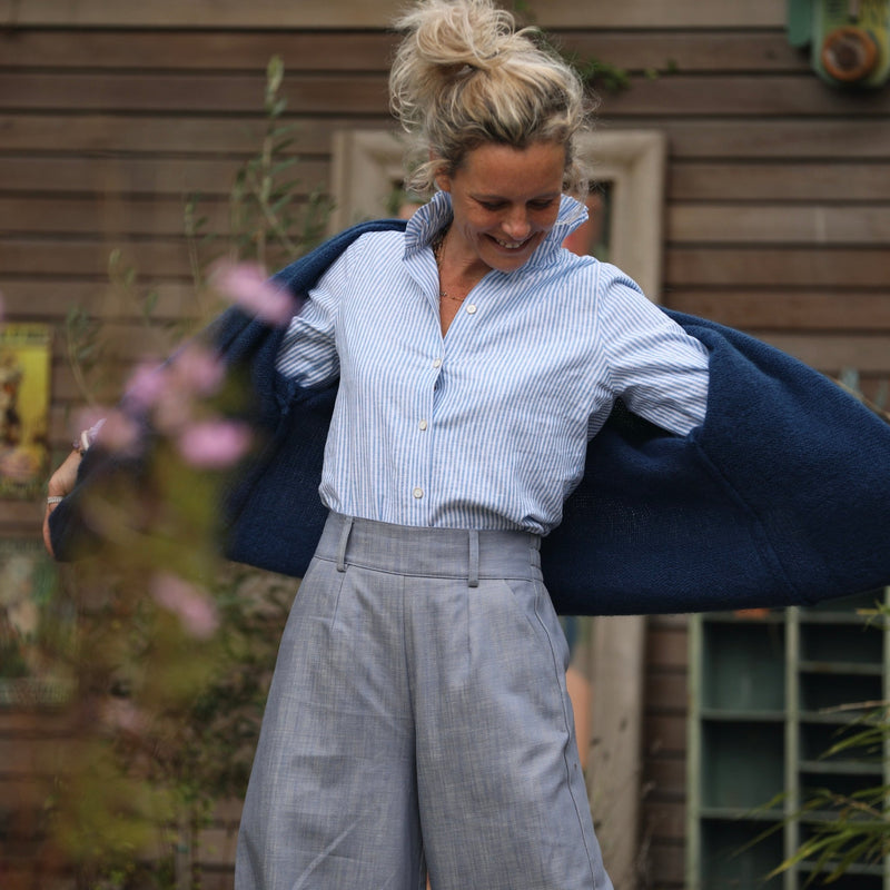 Blouse Marthe - coton/lin rayée bleu - Quintessence