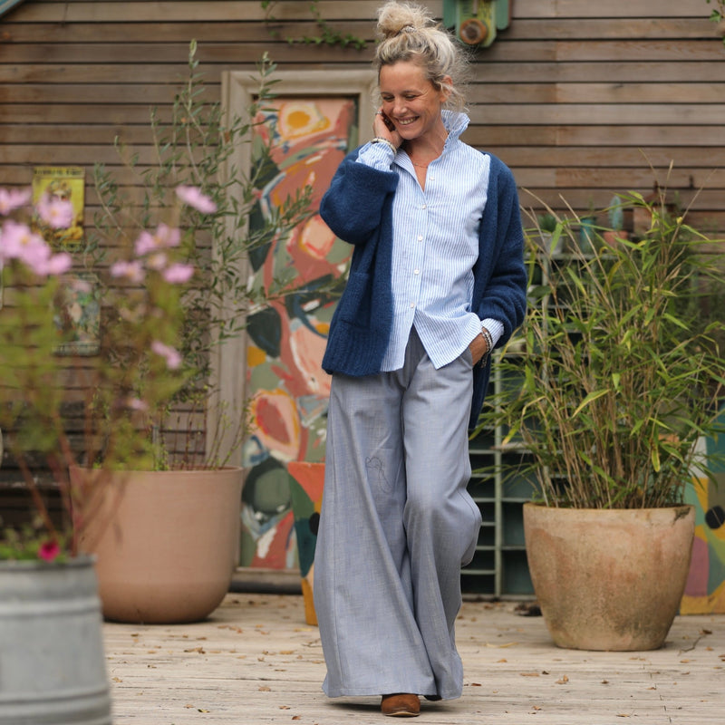 Blouse Marthe - coton/lin rayée bleu - Quintessence