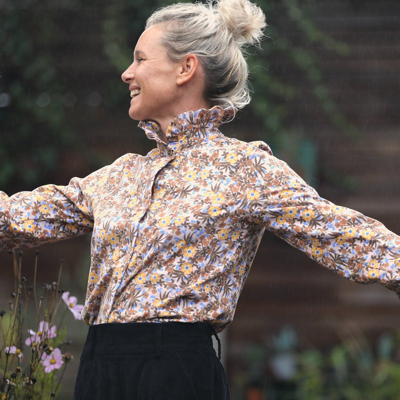 Blouse Marthe - velours milleraies fleuri champêtre - Quintessence