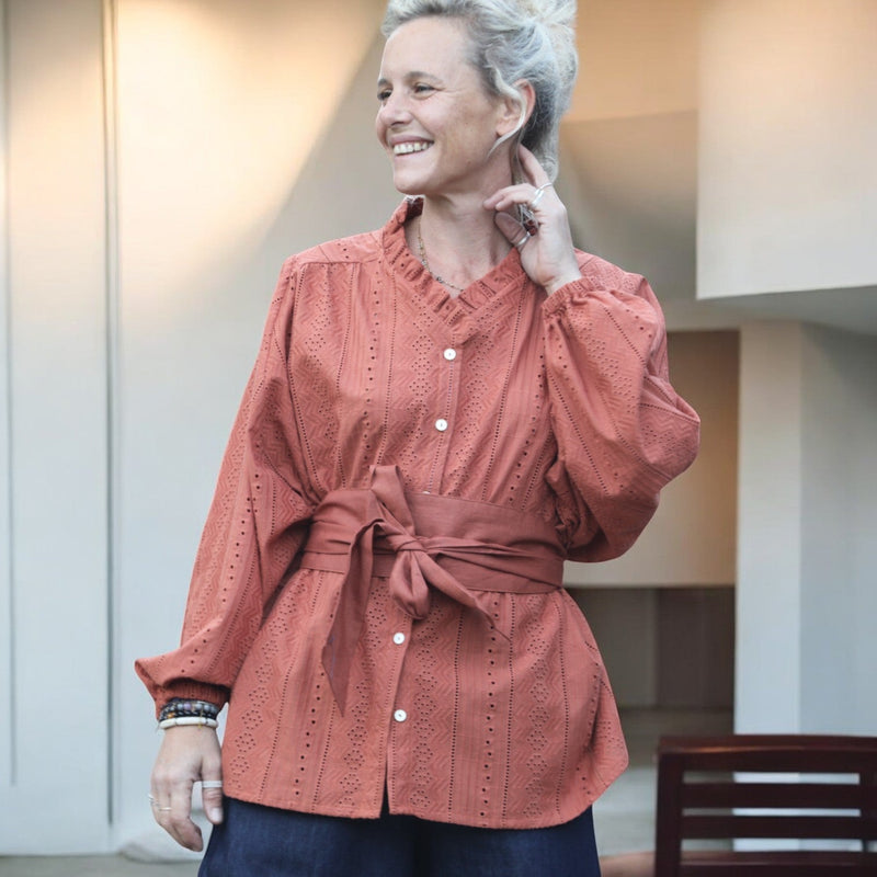 Blouse Miléna - broderie géométrique terracotta - Quintessence