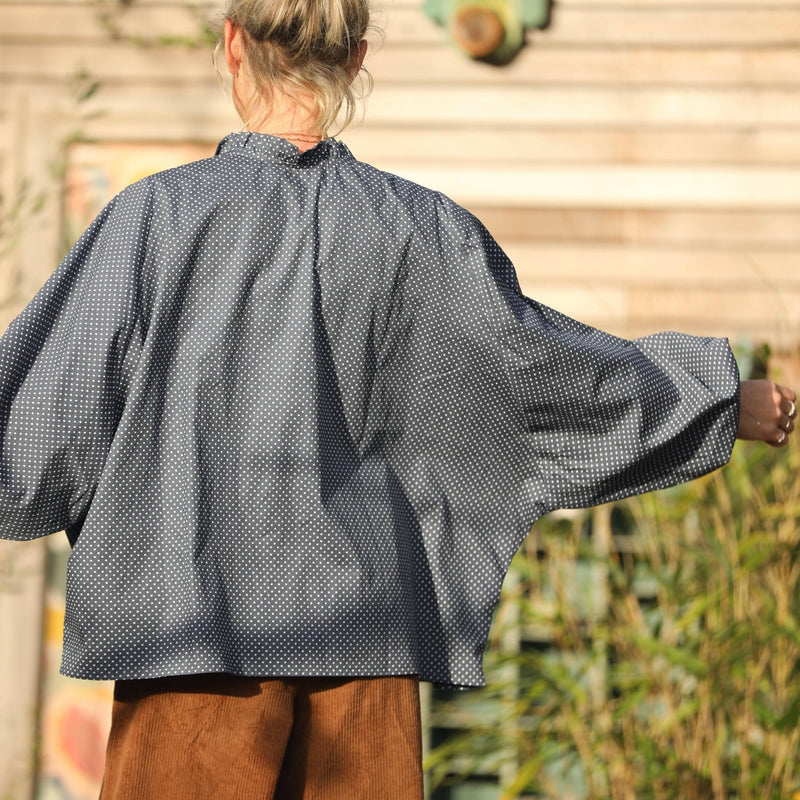 Blouse Miléna - coton pois bleu ardoise - Quintessence