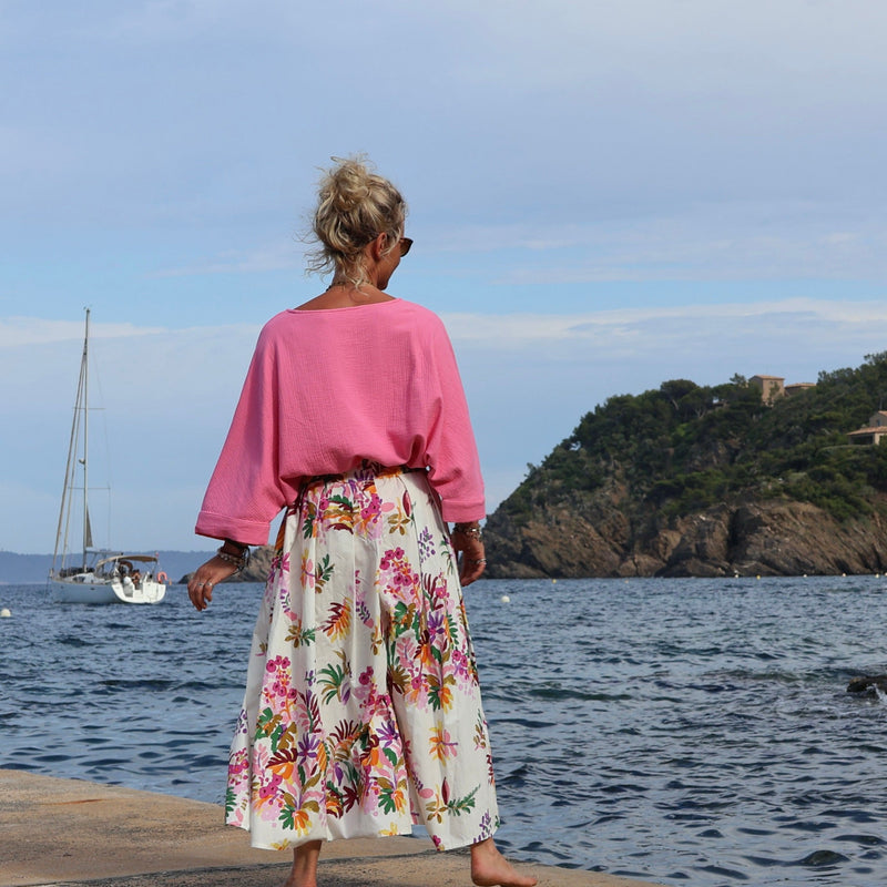 Blouse Nao - piqué de coton rose néon - Quintessence