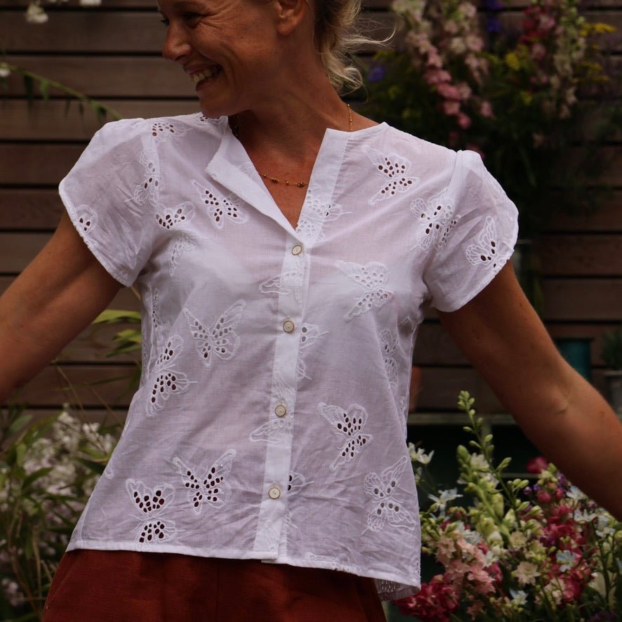 Blouse Sacha - broderie papillon blanche - Quintessence