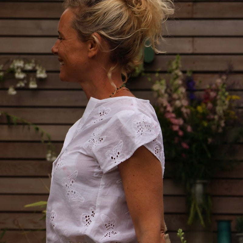 Blouse Sacha - broderie papillon blanche - Quintessence