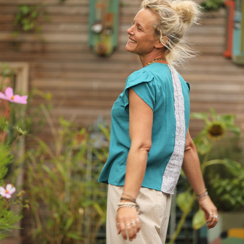 Blouse Sacha - coton tressé turquoise - Quintessence