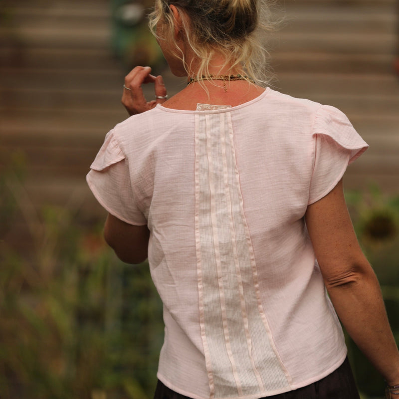 Blouse Sacha - double gaze de coton rose poudré - Quintessence