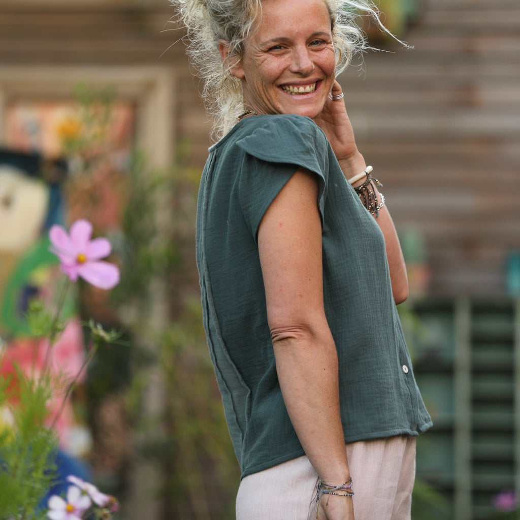 Blouse Sacha - double gaze de coton vert cactus - Quintessence