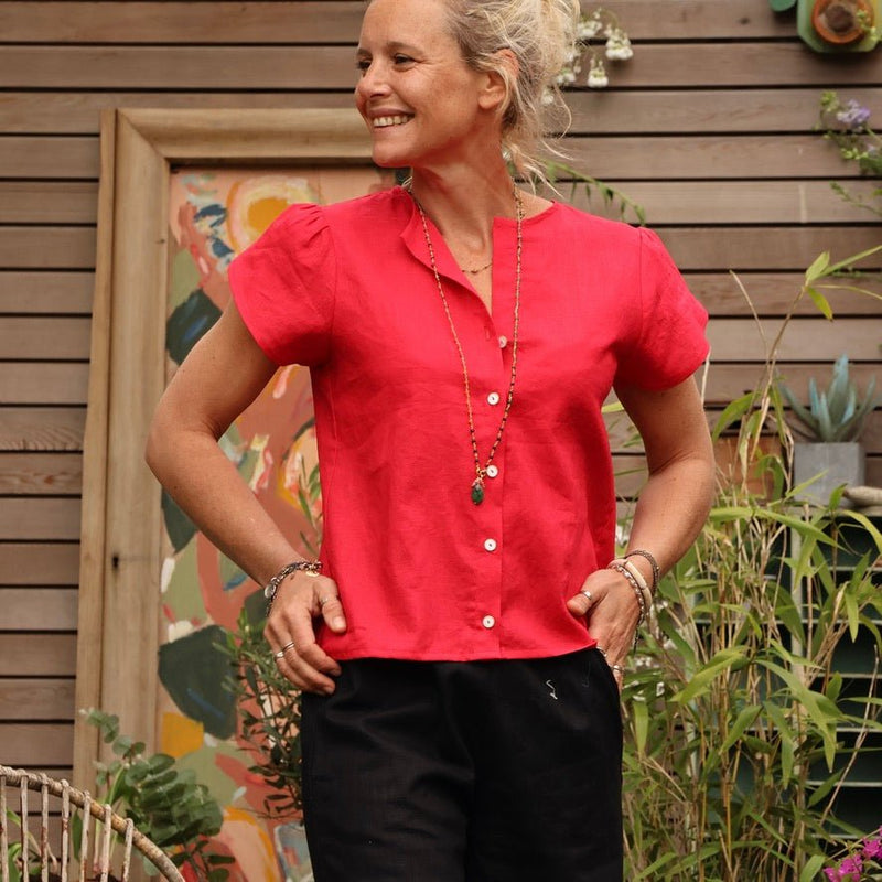 Blouse Sacha - lin rouge coquelicot - Quintessence