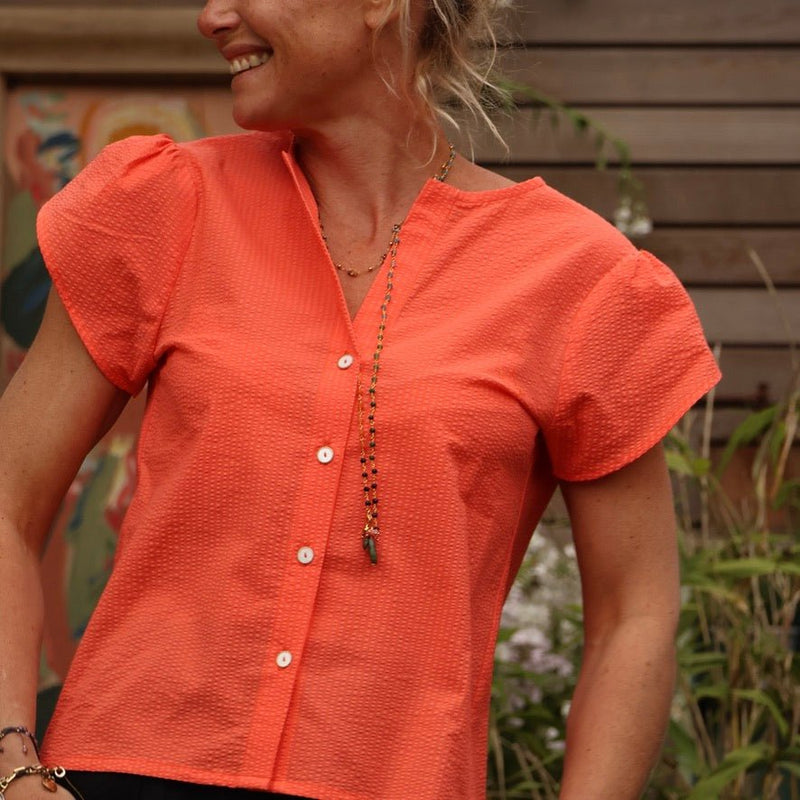 Blouse Sacha - seersucker de coton orange - Quintessence