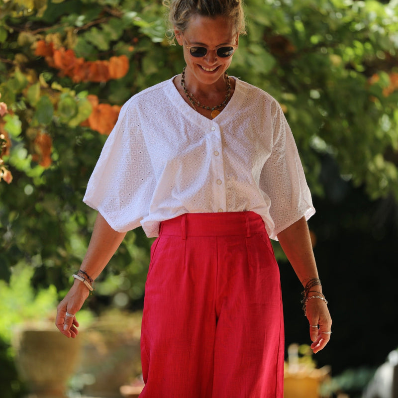 Blouse Yoko - broderie en voile de coton damier de fleurs - Quintessence