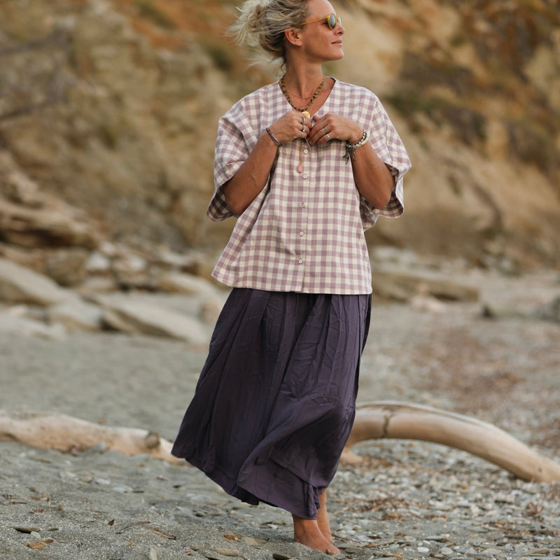 Blouse Yoko - coton carreaux lavande - Quintessence