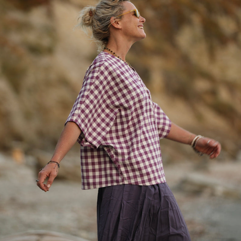 Blouse Yoko - coton carreaux lilas - Quintessence