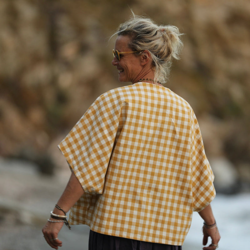 Blouse Yoko - coton carreaux ocre - Quintessence