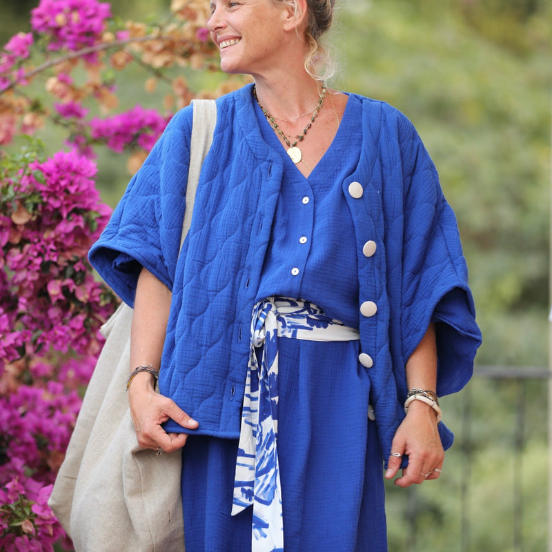 Blouse Yoko - matelassé double gaze de coton bleu majorelle - Quintessence