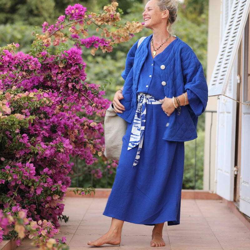 Blouse Yoko - matelassé double gaze de coton bleu majorelle - Quintessence