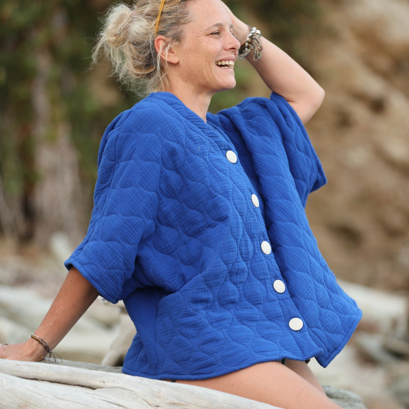 Blouse Yoko - matelassé double gaze de coton bleu majorelle - Quintessence