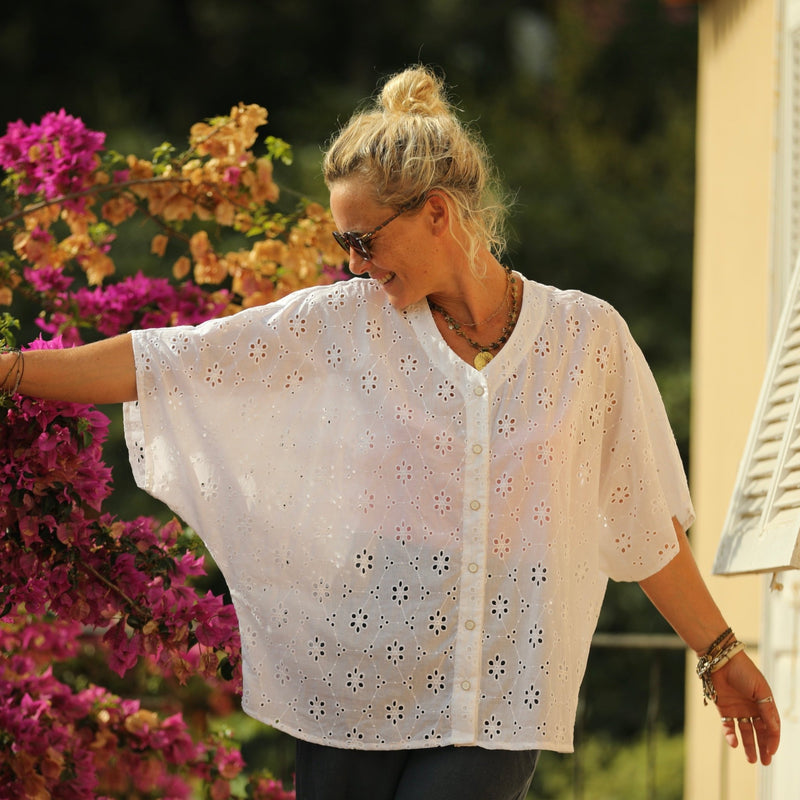 Blouse Yoko - voile de coton brodé paquerettes - Quintessence