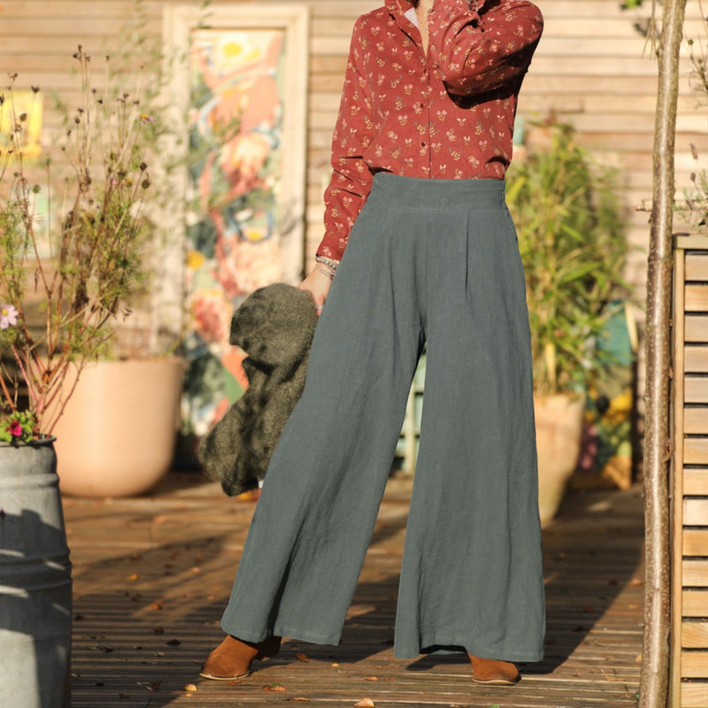 Jupe culotte Arielle en lin stone canard - Quintessence