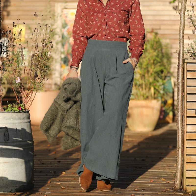 Jupe culotte Arielle en lin stone canard - Quintessence