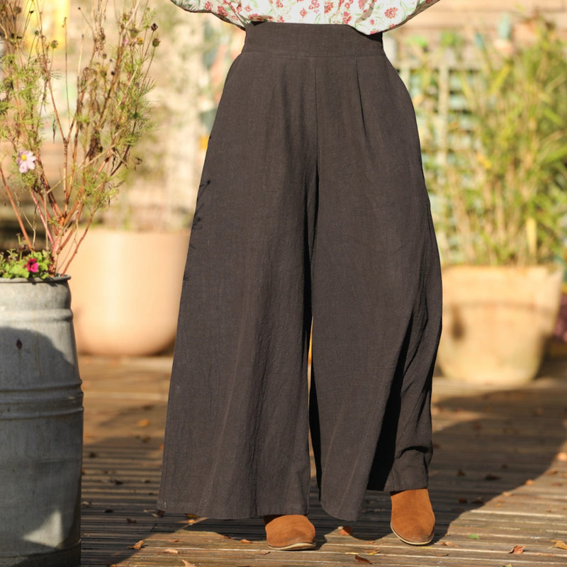 Jupe culotte Arielle en lin stone wash noir - Quintessence