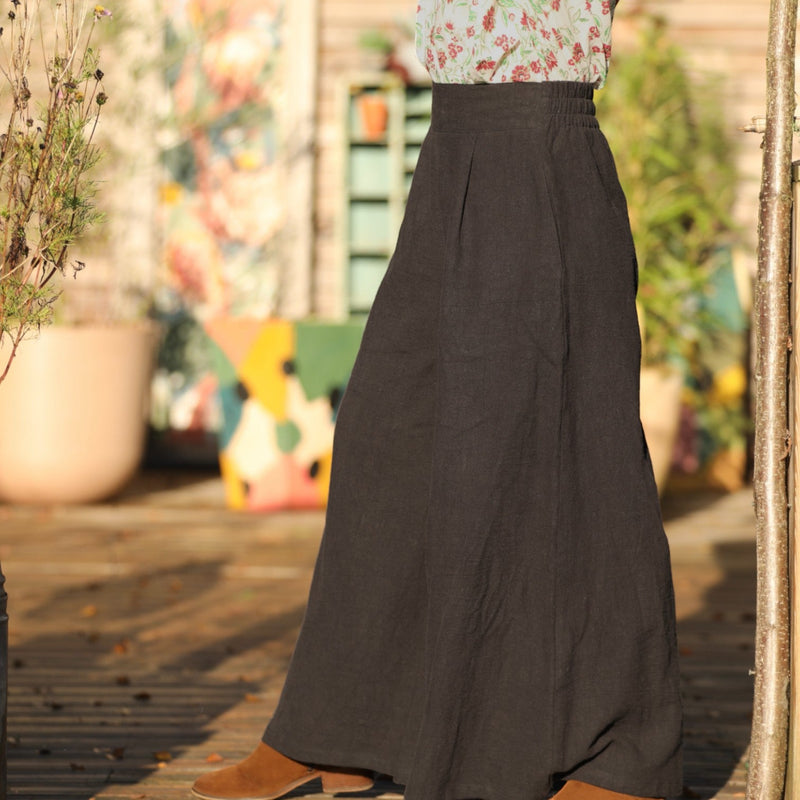 Jupe culotte Arielle en lin stone wash noir - Quintessence