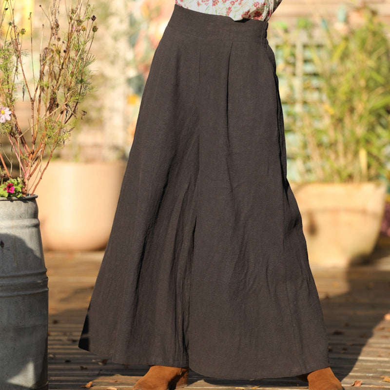 Jupe culotte Arielle en lin stone wash noir - Quintessence