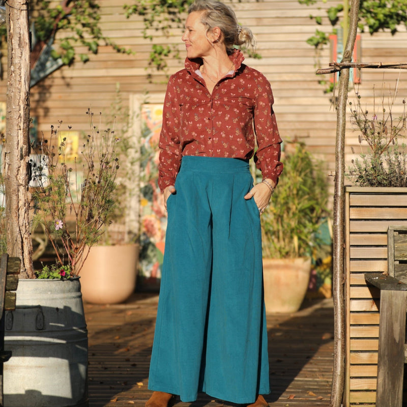 Jupe culotte Arielle en velours milleraies canard - Quintessence