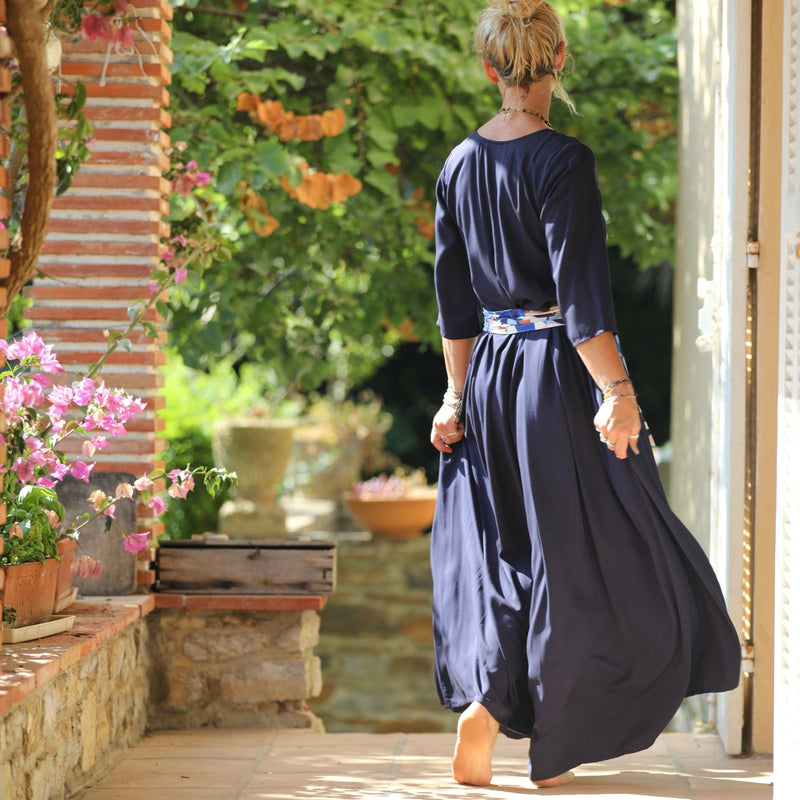 La combi India manches 3/4 en viscose bleu nuit - Quintessence