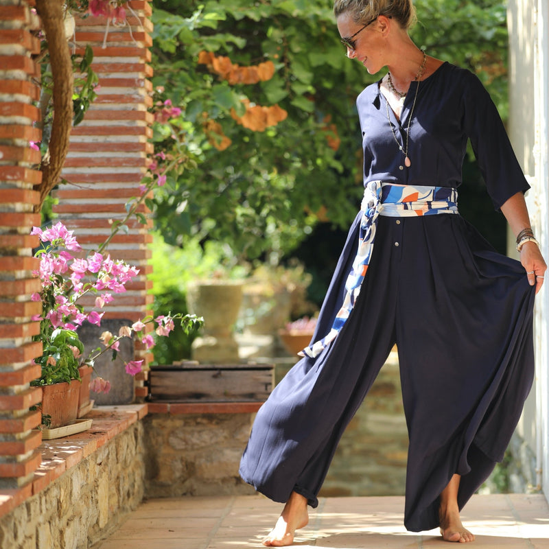 La combi India manches 3/4 en viscose bleu nuit - Quintessence