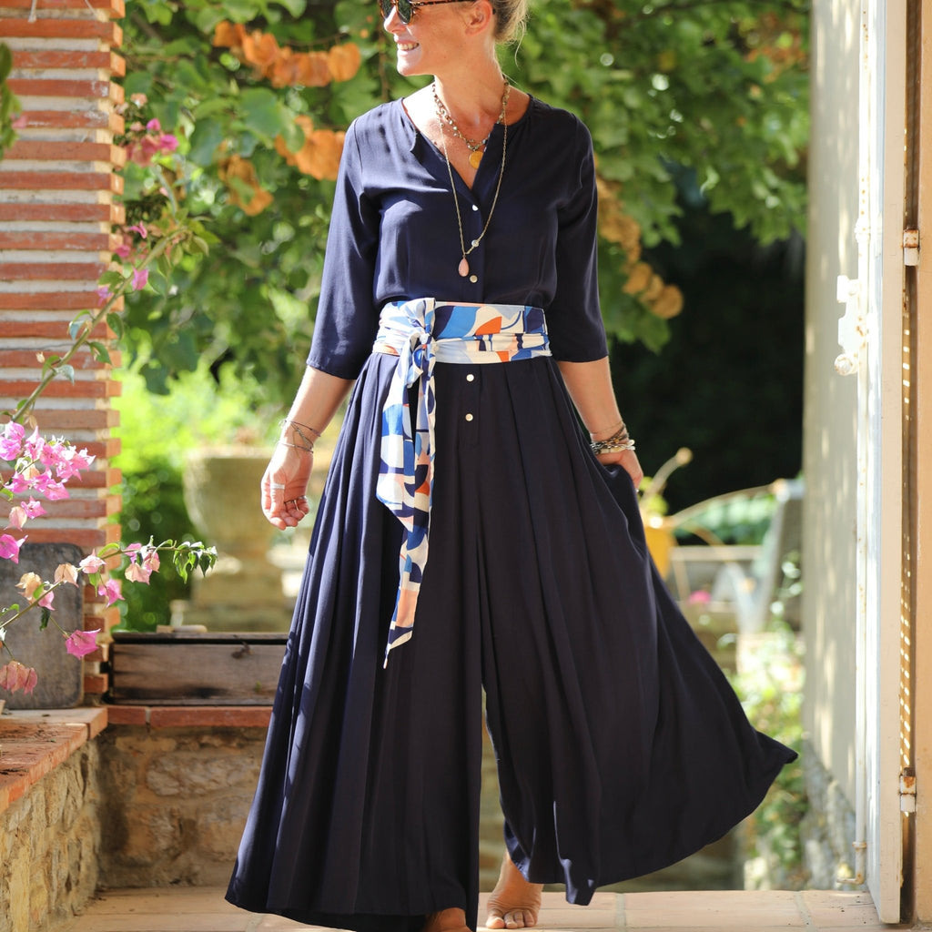 La combi India manches 3/4 en viscose bleu nuit - Quintessence