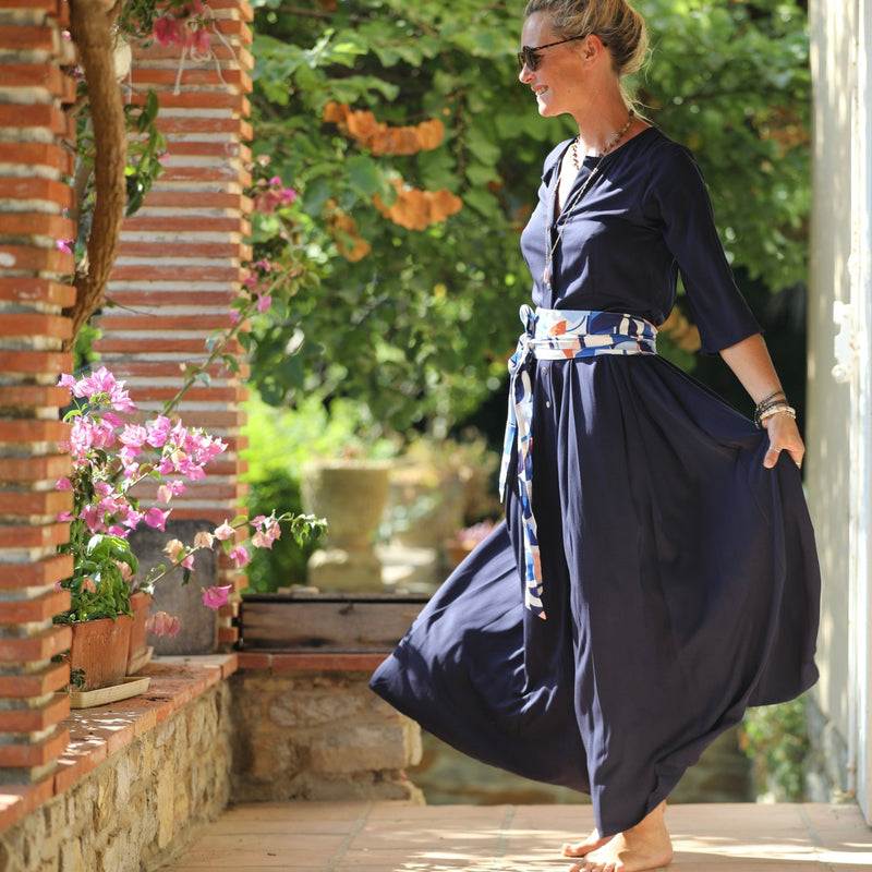 La combi India manches 3/4 en viscose bleu nuit - Quintessence