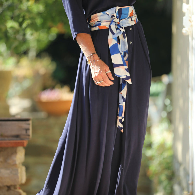 La combi India manches 3/4 en viscose bleu nuit - Quintessence