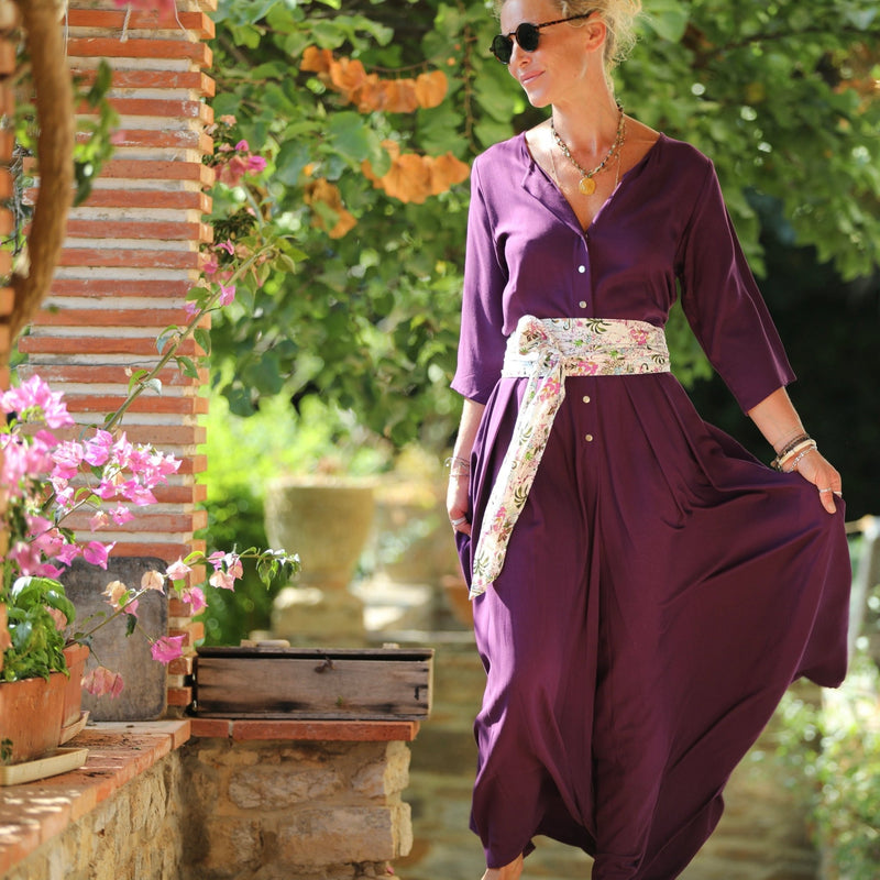 La combi India manches 3/4 en viscose lilas - Quintessence