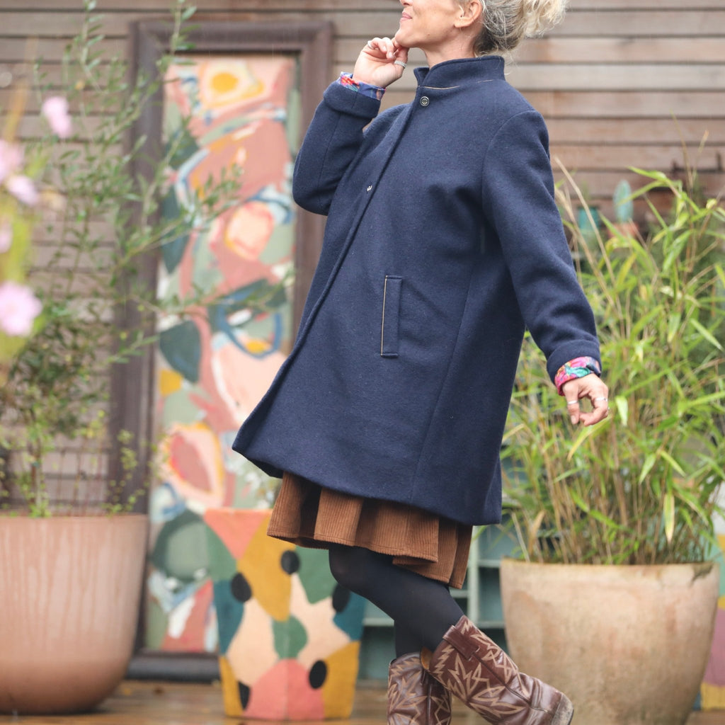 Manteau Paul 3/4 - laine bouillie bleu marine - Quintessence