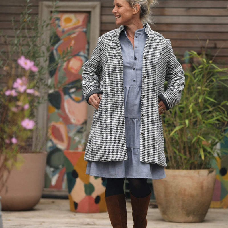 Manteau Paul 3/4 - pied de poule noir/blanc - Quintessence