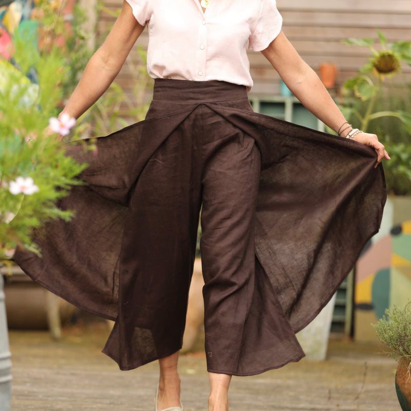 Pantalon drapé Mathilde - lin chocolat - Quintessence